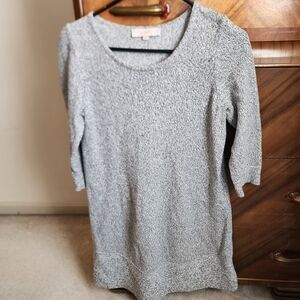 LOFT Gray Textured Scoop Neck Knit Sweater